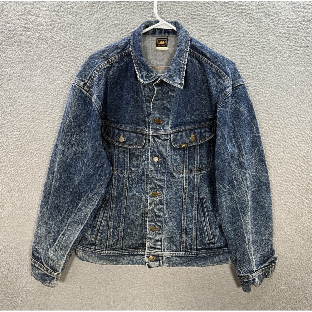 Vintage Lee Jacket Adult Large Blue Denim Acid Wash Workwear Made In USA 80s 90s